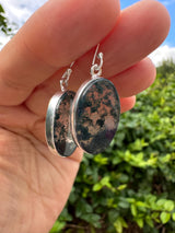 Moss Agate Dangle Earrings, Large Oval 21mm x 14mm Sterling Silver, Handmade UK gift