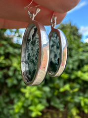 Moss Agate Dangle Earrings, Large Oval 21mm x 14mm Sterling Silver, Handmade UK gift