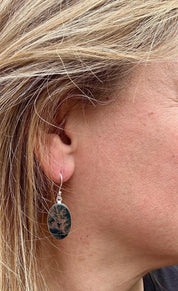 Moss Agate Dangle Earrings, Large Oval 21mm x 14mm Sterling Silver, Handmade UK gift