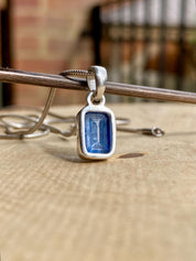 Blue Kyanite Pendant, Emerald Cut 10mm x 7mm 925 Sterling Silver, Handmade UK gift