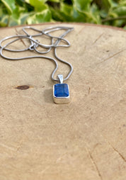 Blue Kyanite Pendant, Emerald Cut 10mm x 7mm 925 Sterling Silver, Handmade UK gift