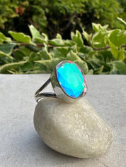 Iridescent Mystic Topaz Ring, Oval 16mm x 12mm Sterling Silver, Handmade UK gift