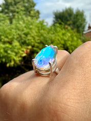 Iridescent Mystic Topaz Ring, Teardrop 23mm x 12mm Sterling Silver, Handmade UK gift