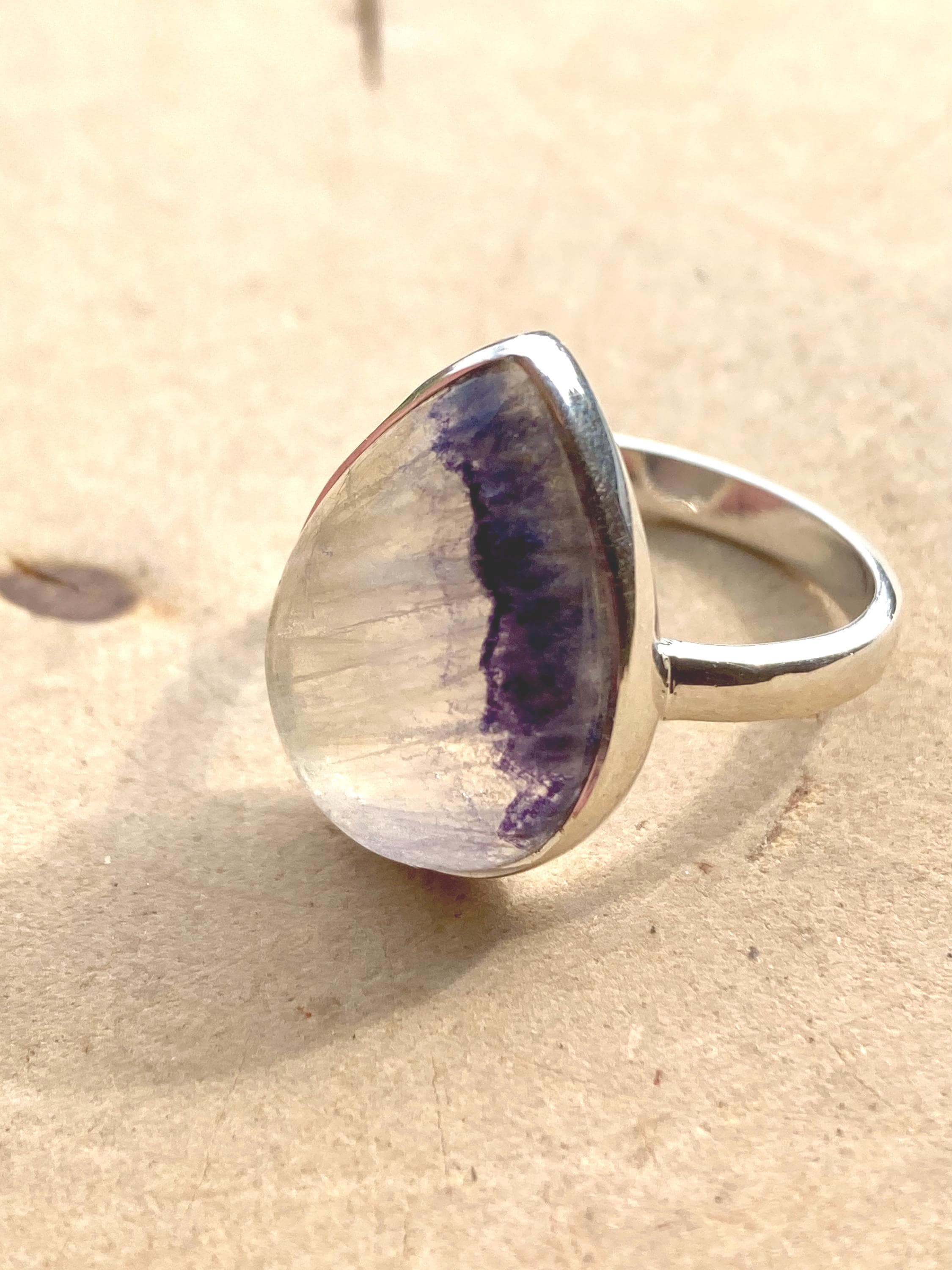 Blue John Teardrop Ring: Sterling Silver, Handmade UK Jewelry