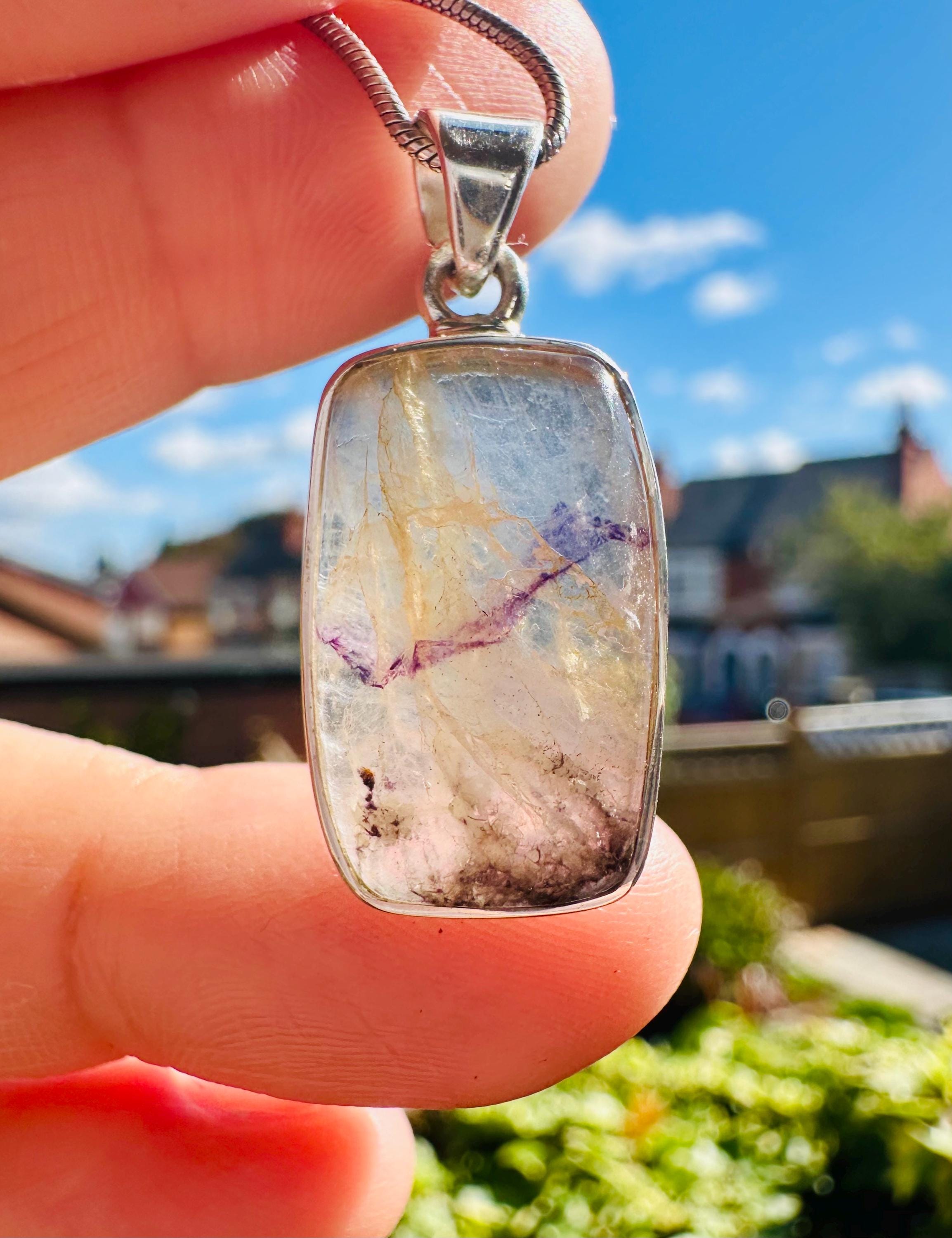 Blue John Pendant, Rectangular Sterling Silver