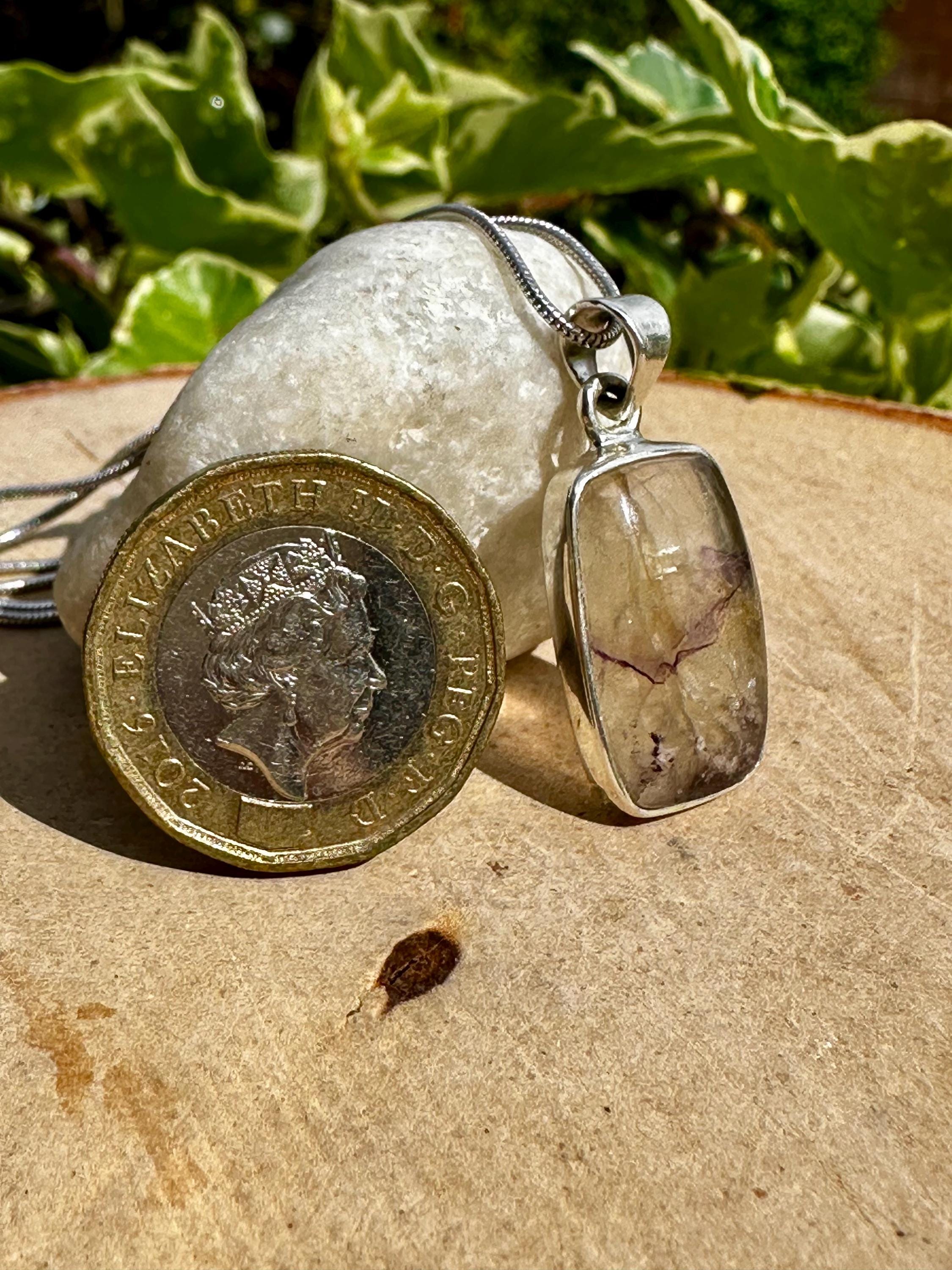 Blue John Pendant, Rectangular Sterling Silver