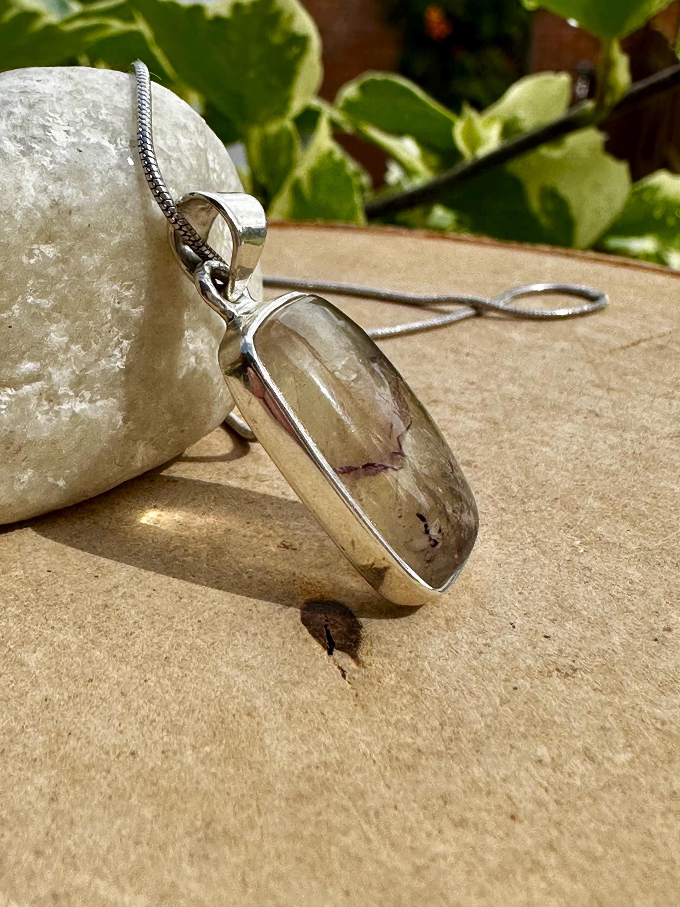 Blue John Pendant, Rectangular Sterling Silver