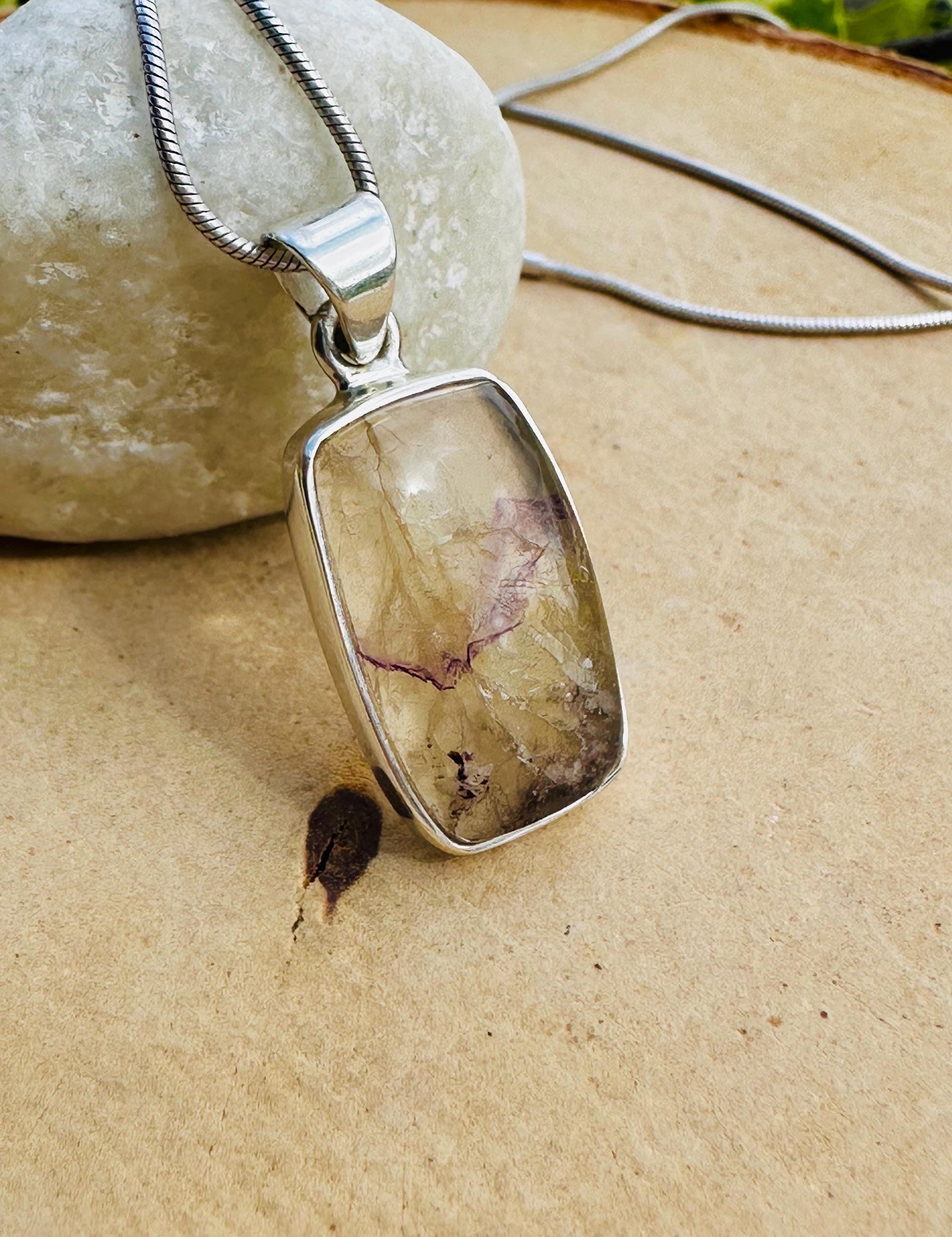 Blue John Pendant, Rectangular Sterling Silver