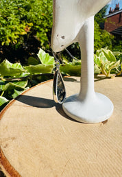 Moss Agate Dangle Earrings, Large Teardrop 26mm x 13mm Sterling Silver, Handmade UK gift