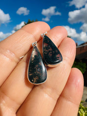 Moss Agate Dangle Earrings, Large Teardrop 23mm x 12mm Sterling Silver, Handmade UK gift