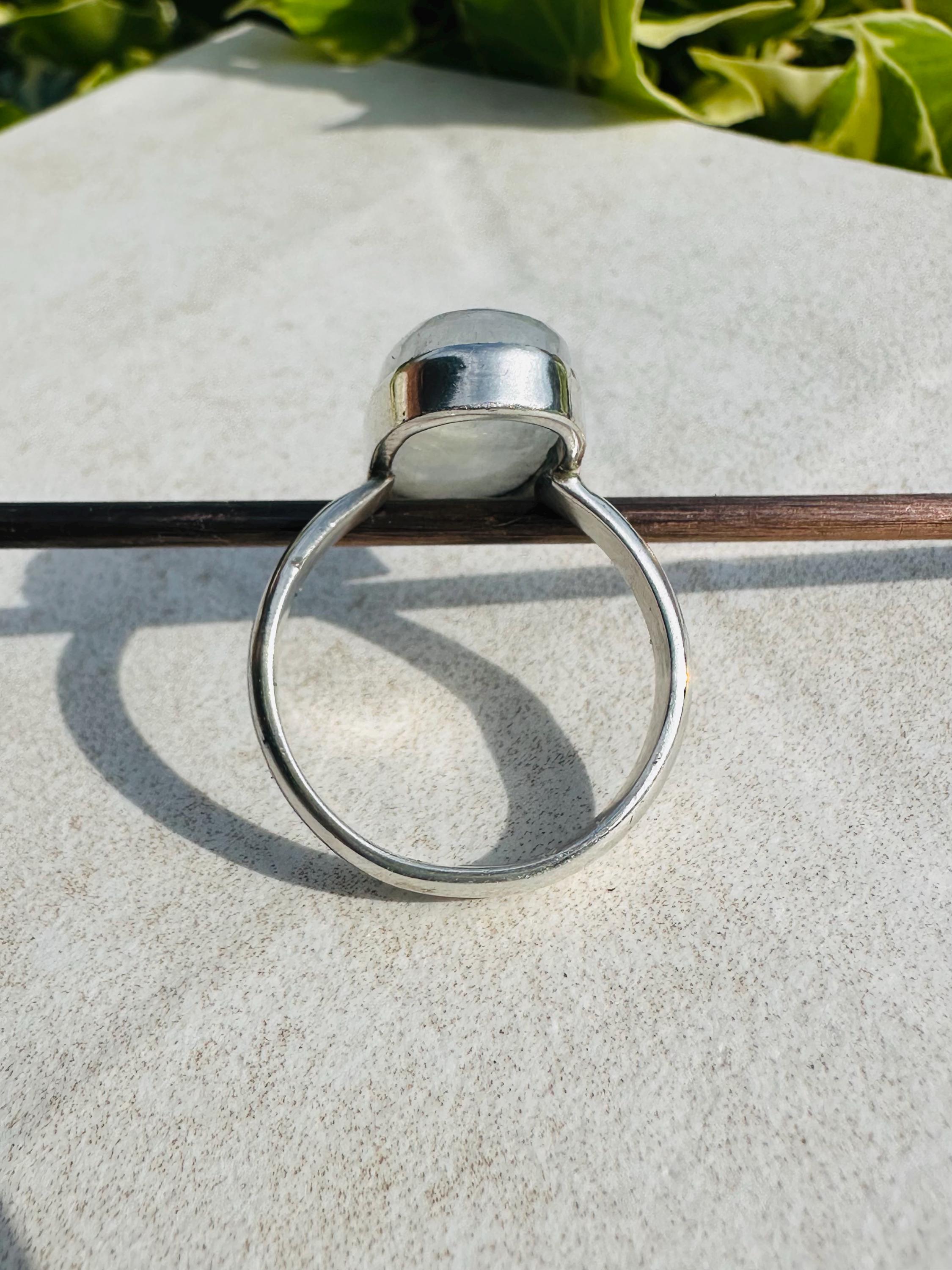Blue Fire Moonstone Cabochon Ring, Oval 22mm x 11mm, Sterling Silver Handmade UK gift