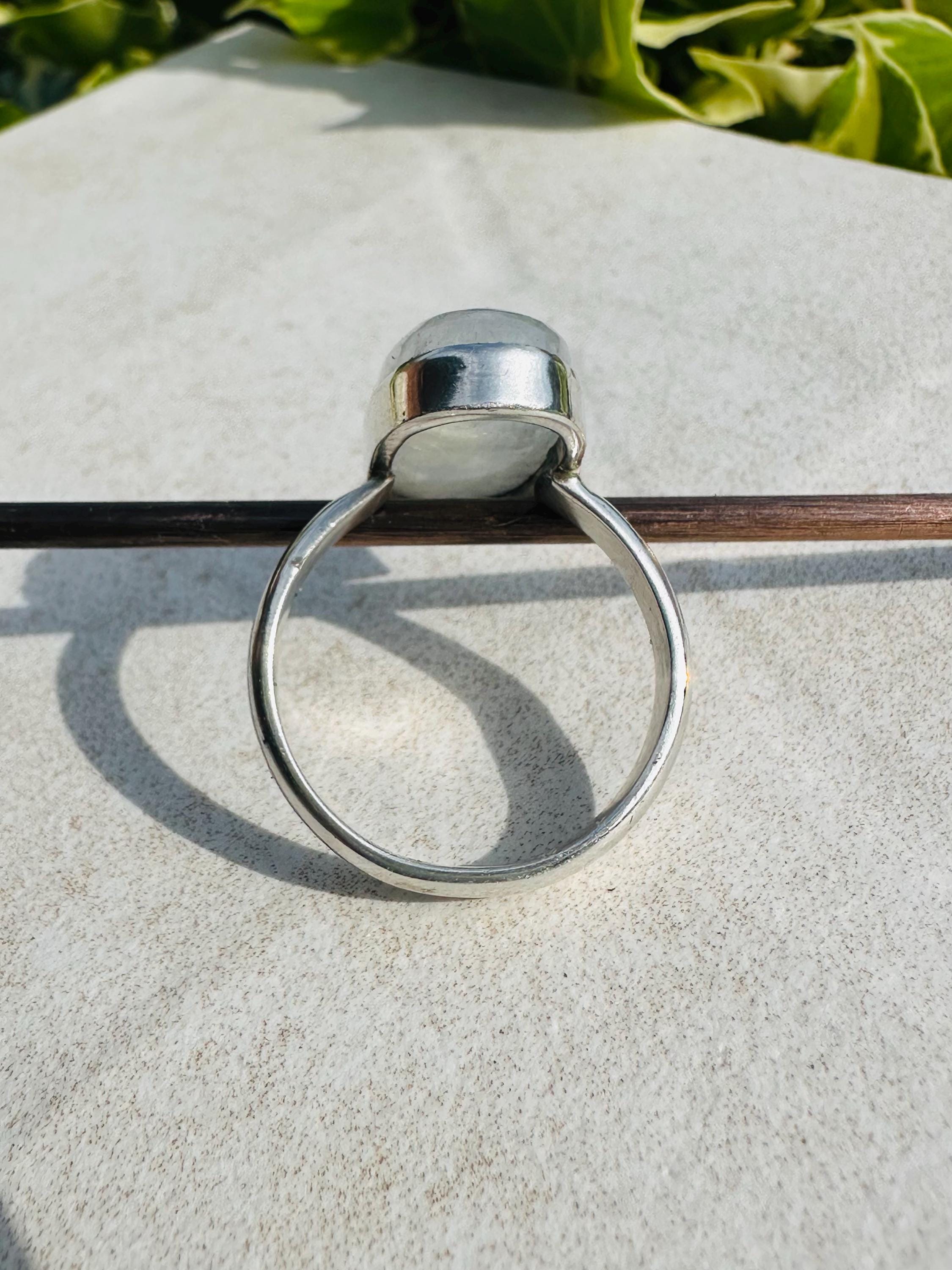 Blue Fire Moonstone Cabochon Ring, Oval 22mm x 11mm, Sterling Silver Handmade UK gift