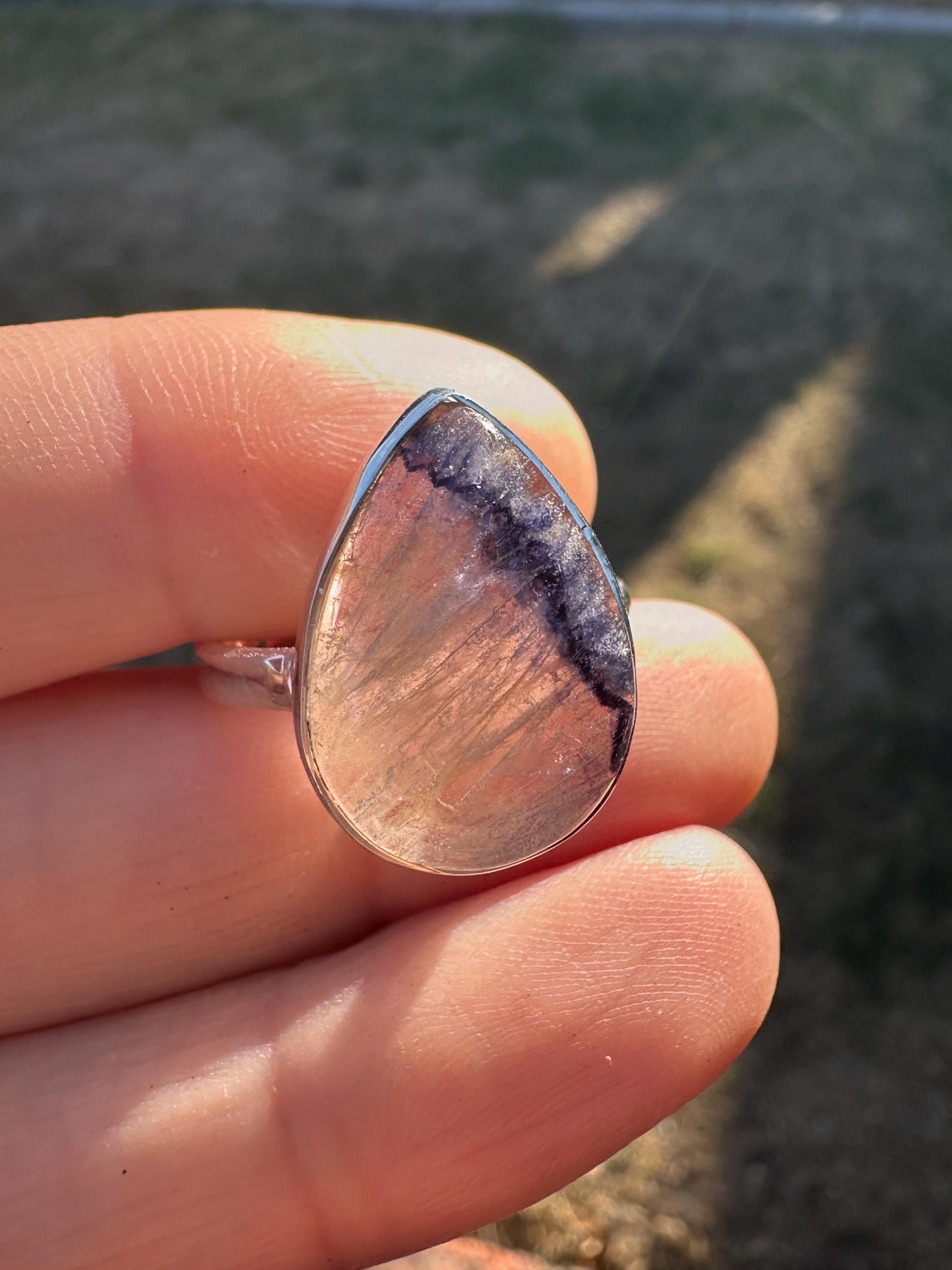 Blue John Teardrop Ring: Sterling Silver, Handmade UK Jewelry