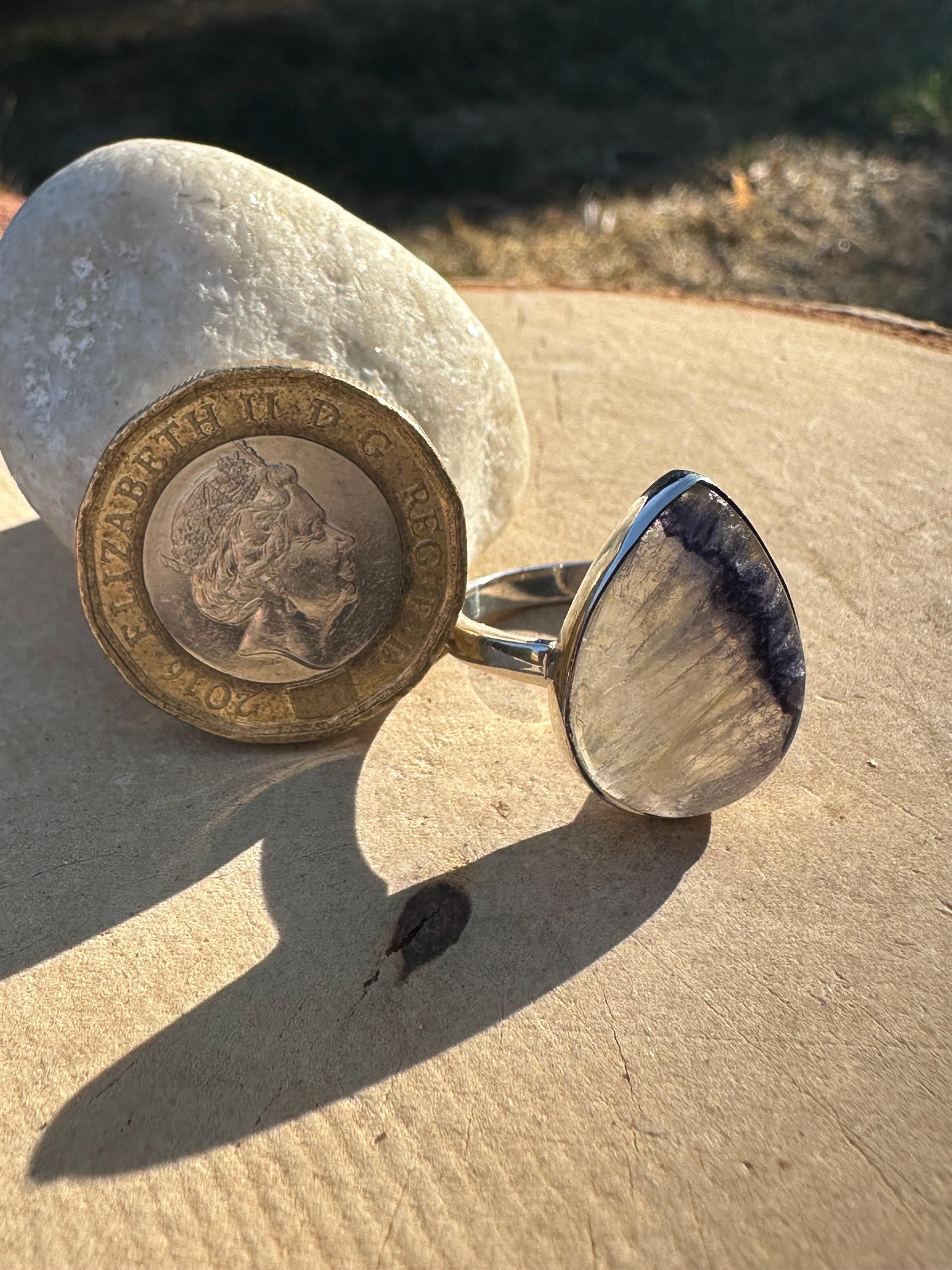 Blue John Teardrop Ring: Sterling Silver, Handmade UK Jewelry