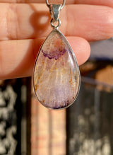Rare Blue John Pendant, Teardrop 30mm x 18mm, Sterling Silver, Derbyshire UK