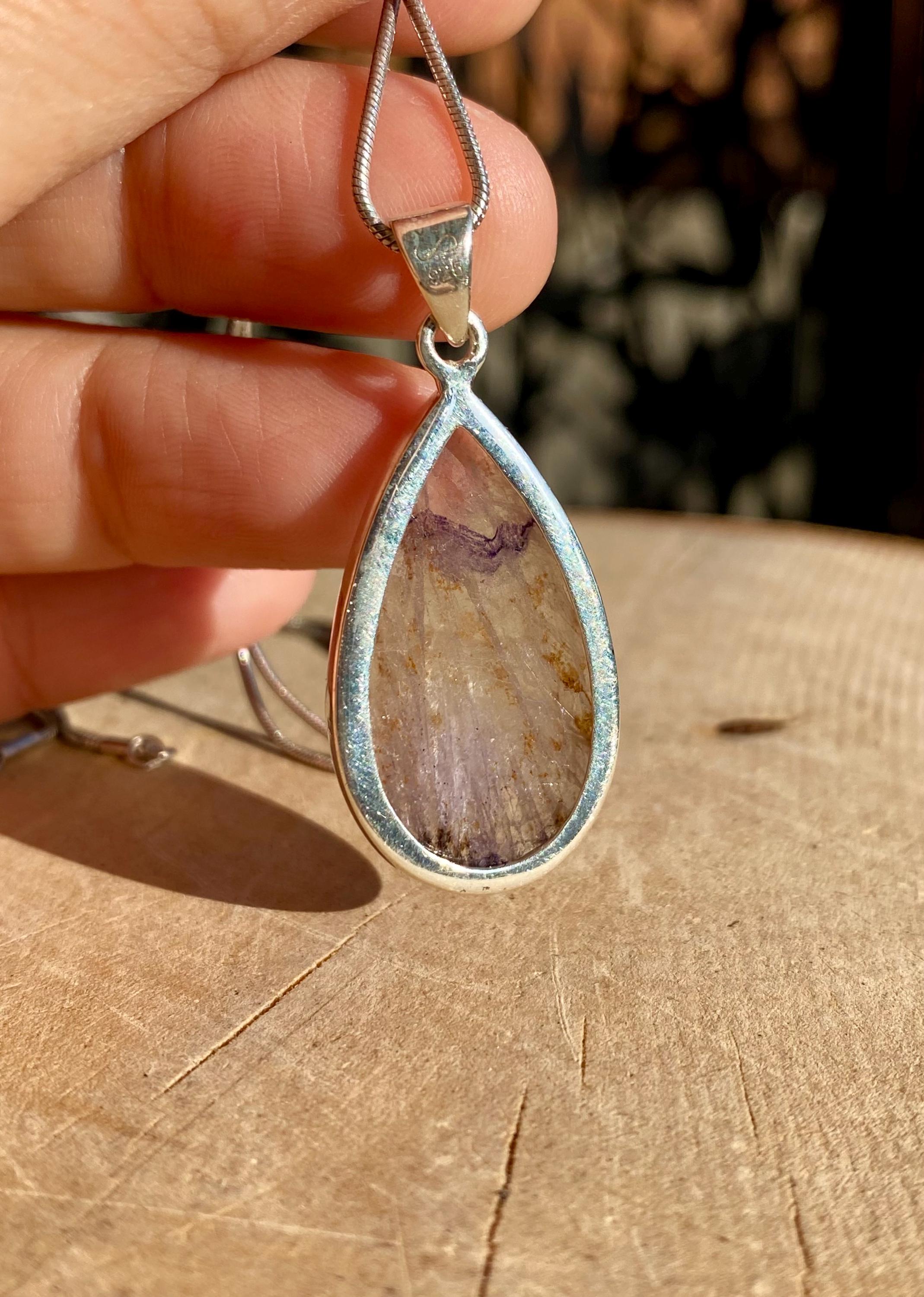 Rare Blue John Pendant, Teardrop 30mm x 18mm, Sterling Silver, Derbyshire UK