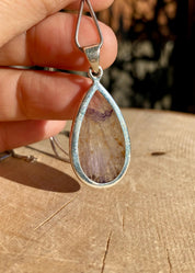 Rare Blue John Pendant, Teardrop 30mm x 18mm, Sterling Silver, Derbyshire UK