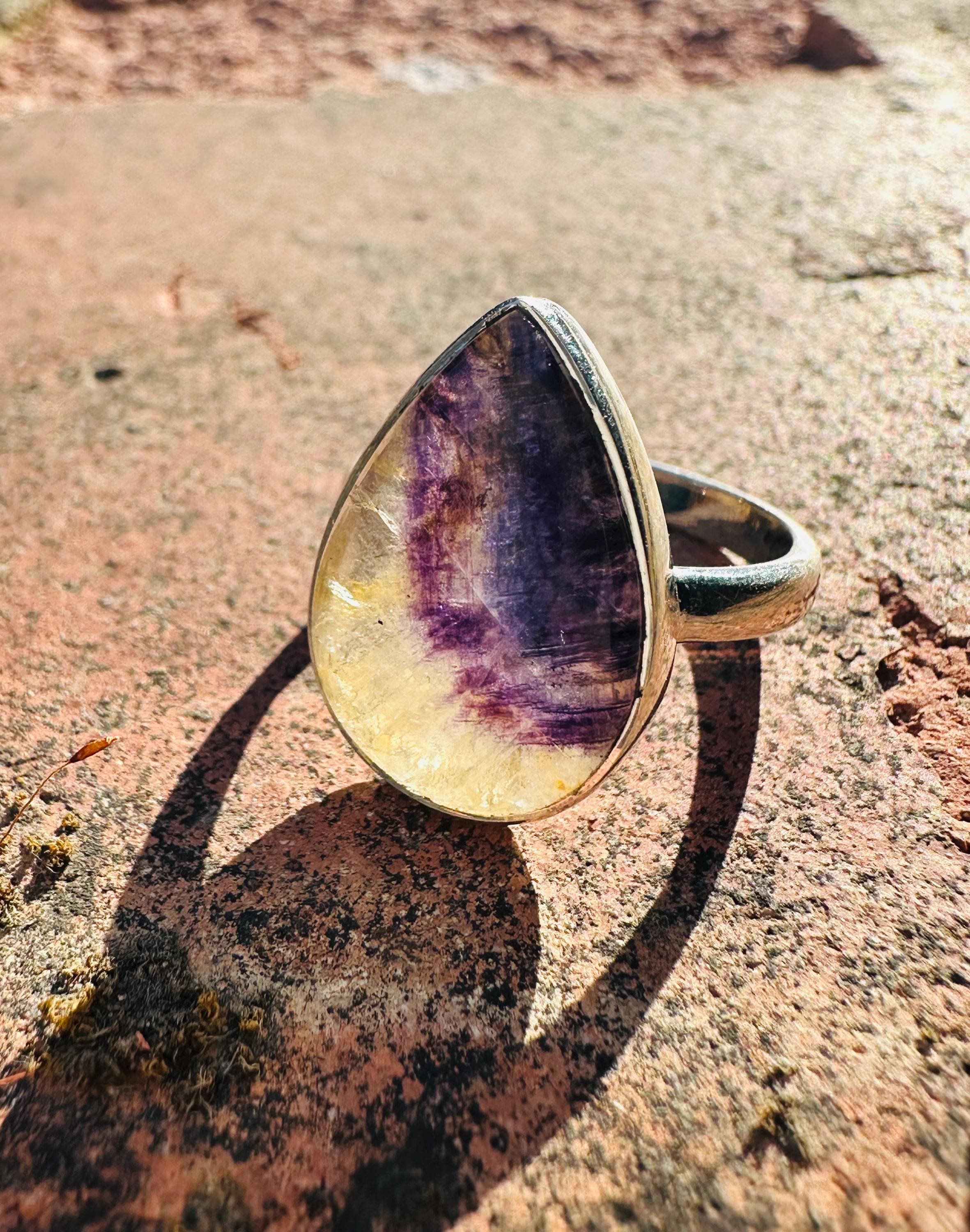 Blue John Teardrop Ring: Handmade Sterling Silver Derbyshire Gemstone