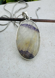 Rare Blue John Pendant, Oval 21mm x 19mm, Sterling Silver, Handmade Derbyshire UK gift