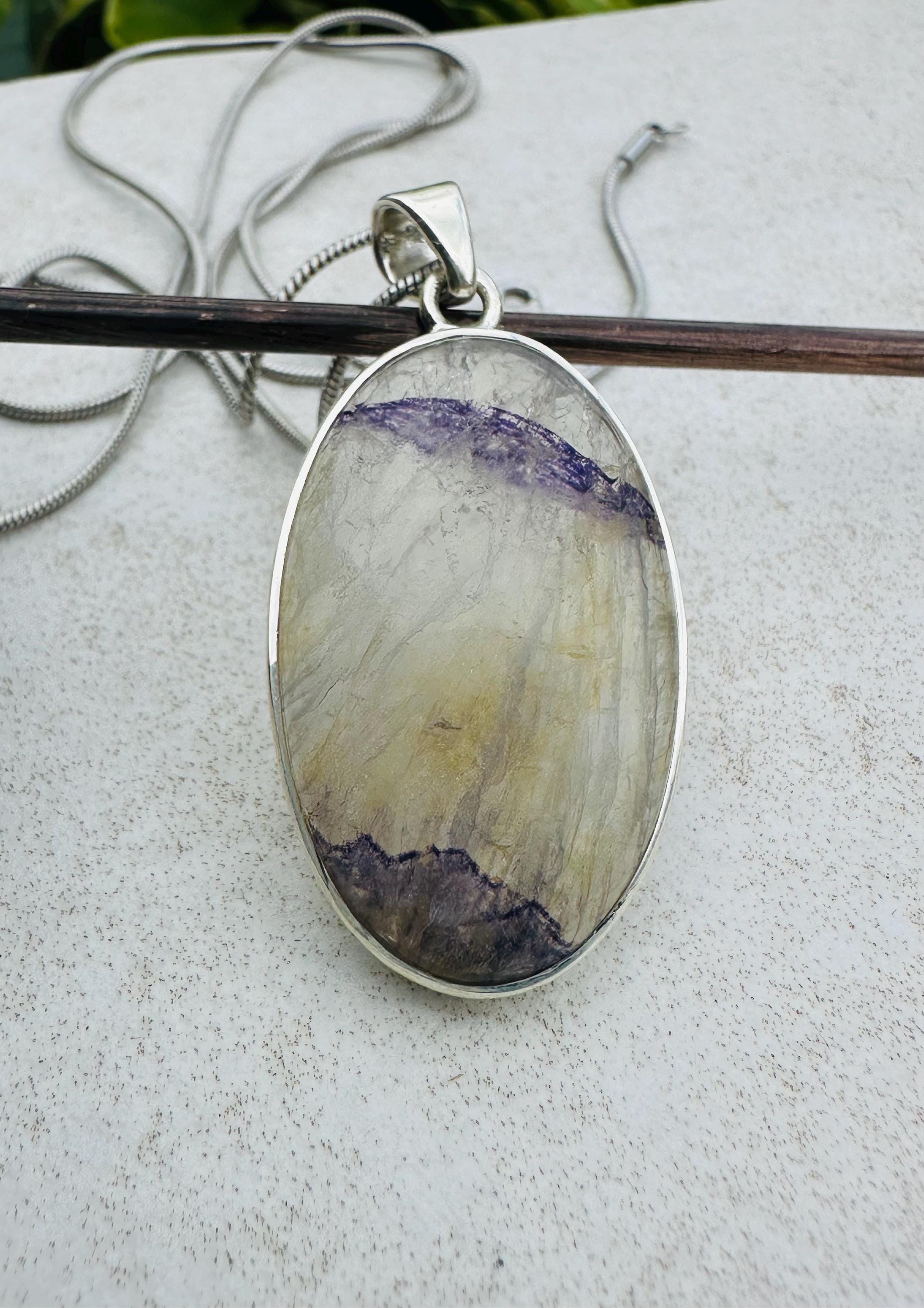Rare Blue John Pendant, Oval 21mm x 19mm, Sterling Silver, Handmade Derbyshire UK gift