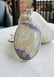 Rare Blue John Pendant, Oval 21mm x 19mm, Sterling Silver, Handmade Derbyshire UK gift