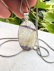 Rare Blue John Pendant, Oval 21mm x 19mm, Sterling Silver, Handmade Derbyshire UK gift