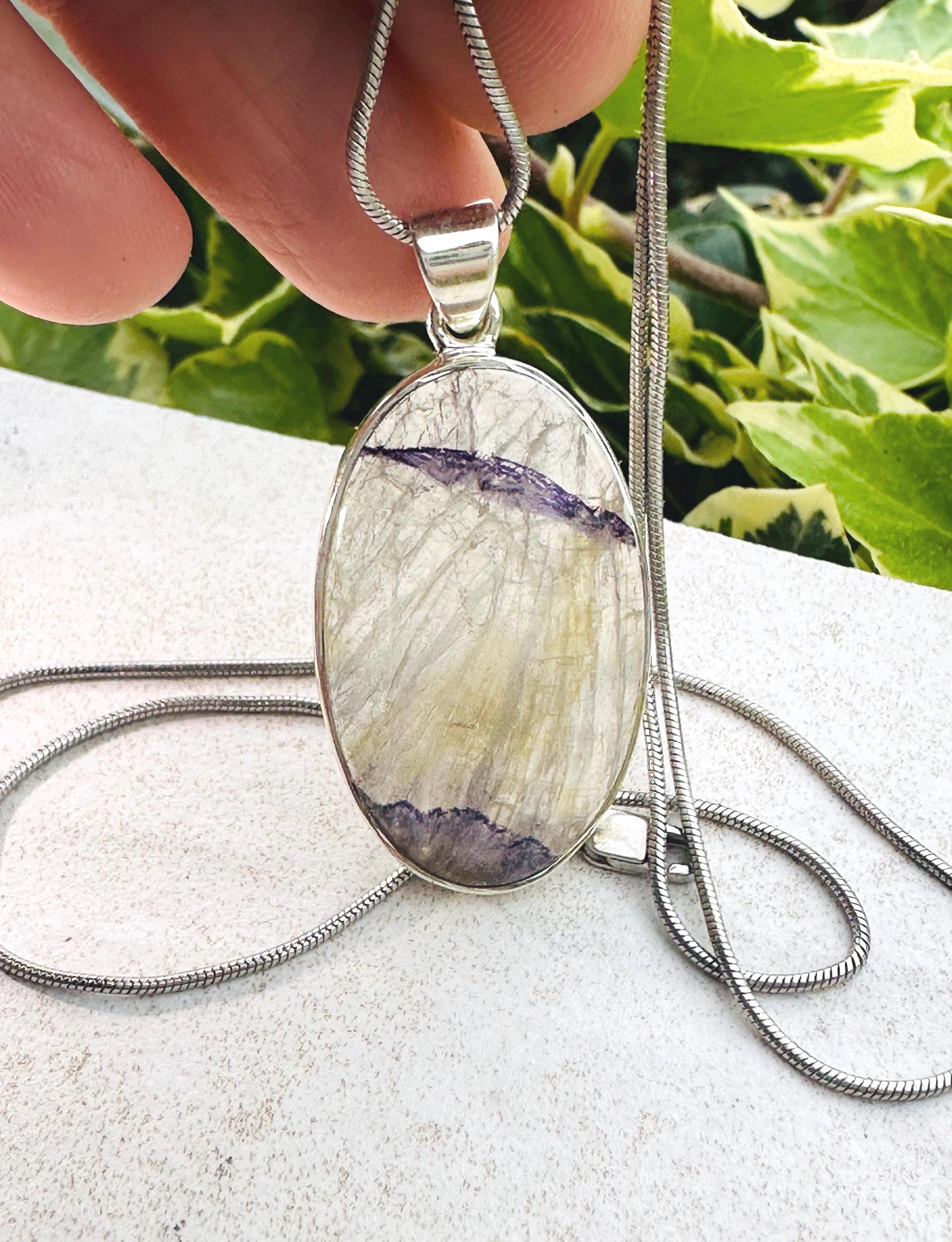 Rare Blue John Pendant, Oval 21mm x 19mm, Sterling Silver, Handmade Derbyshire UK gift