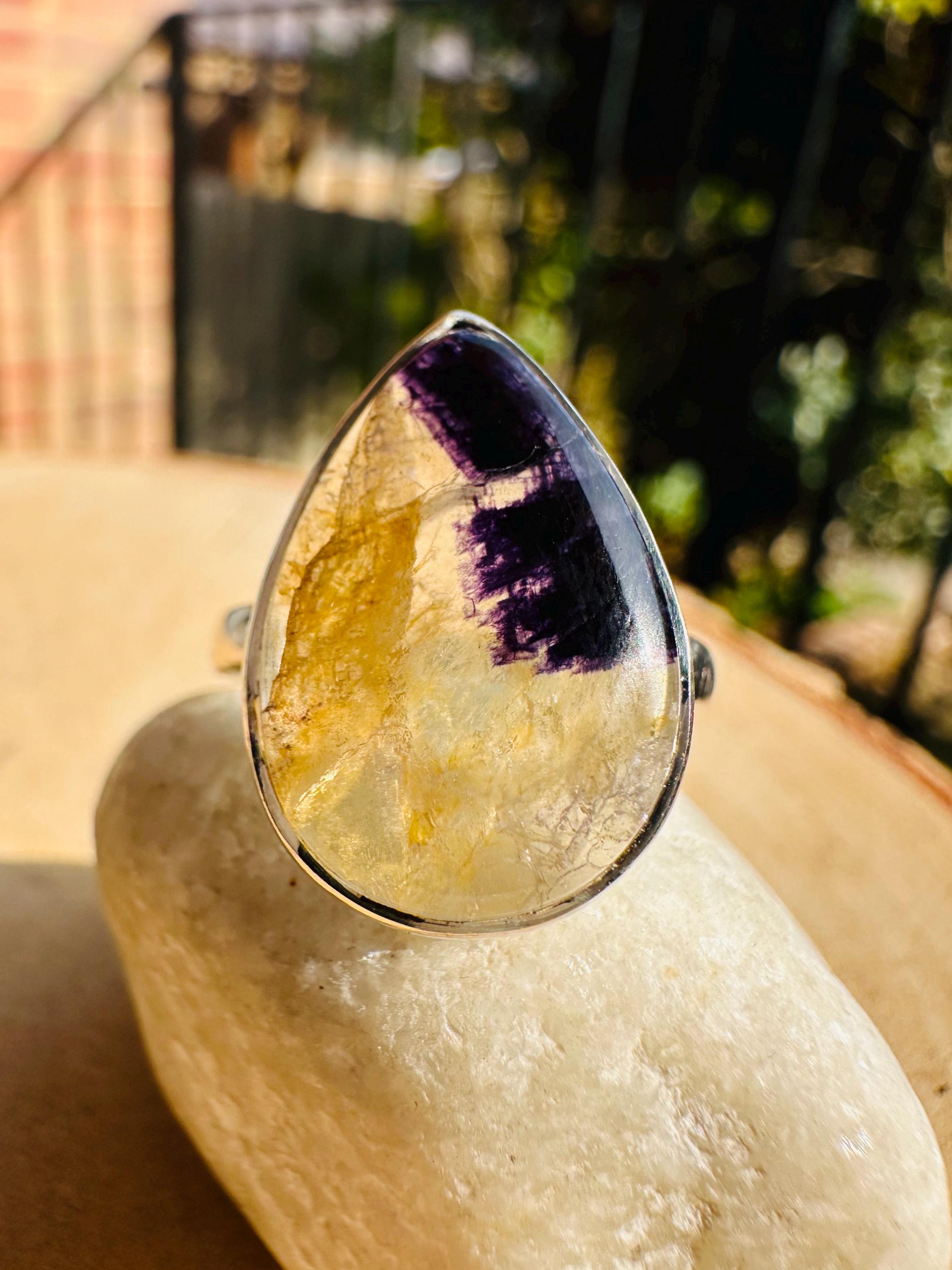 Blue John Teardrop Ring: Sterling Silver, Handmade Derbyshire Gemstone