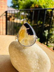 Blue John Teardrop Ring: Sterling Silver, Handmade Derbyshire Gemstone