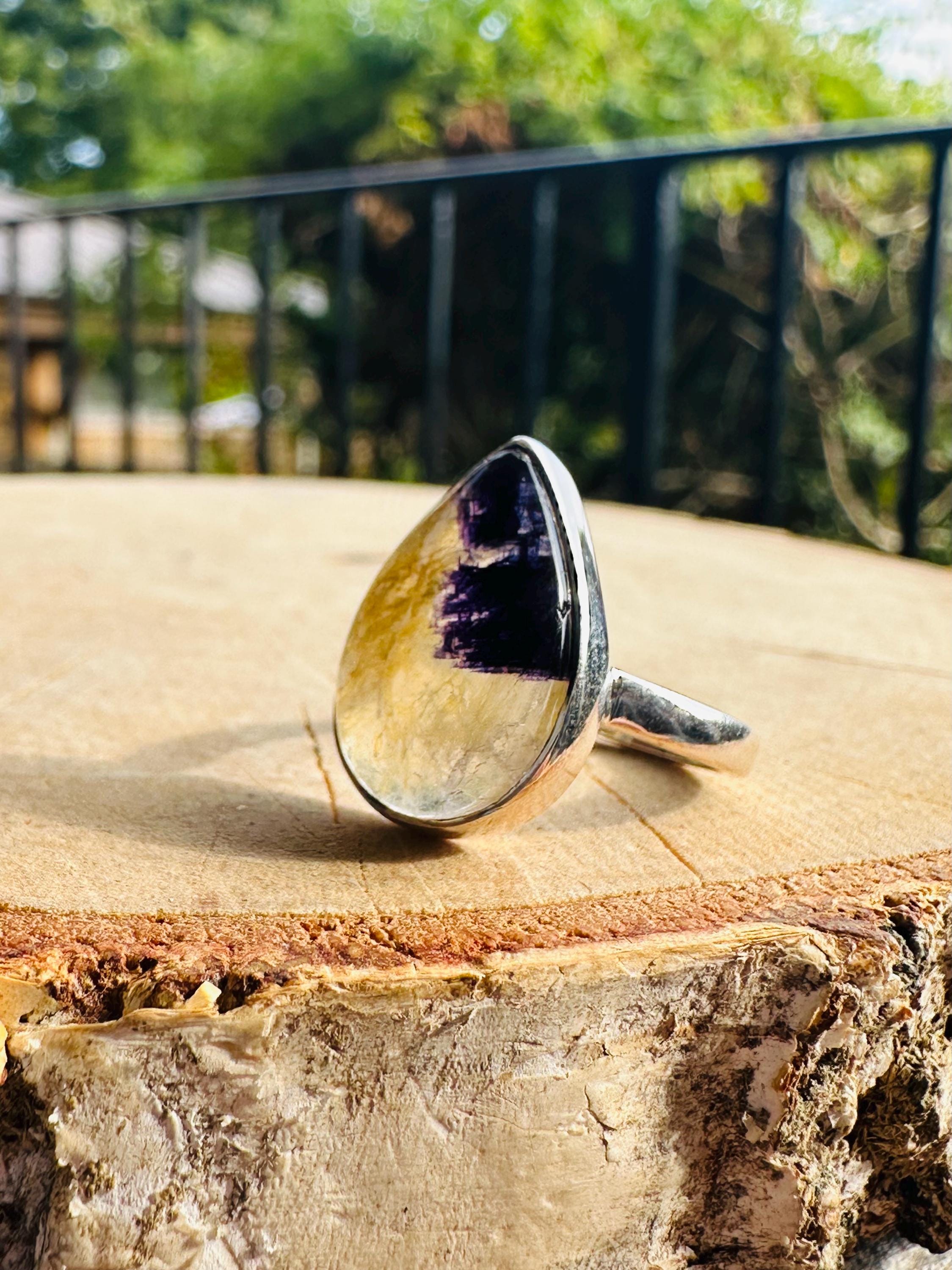 Blue John Teardrop Ring: Sterling Silver, Handmade Derbyshire Gemstone