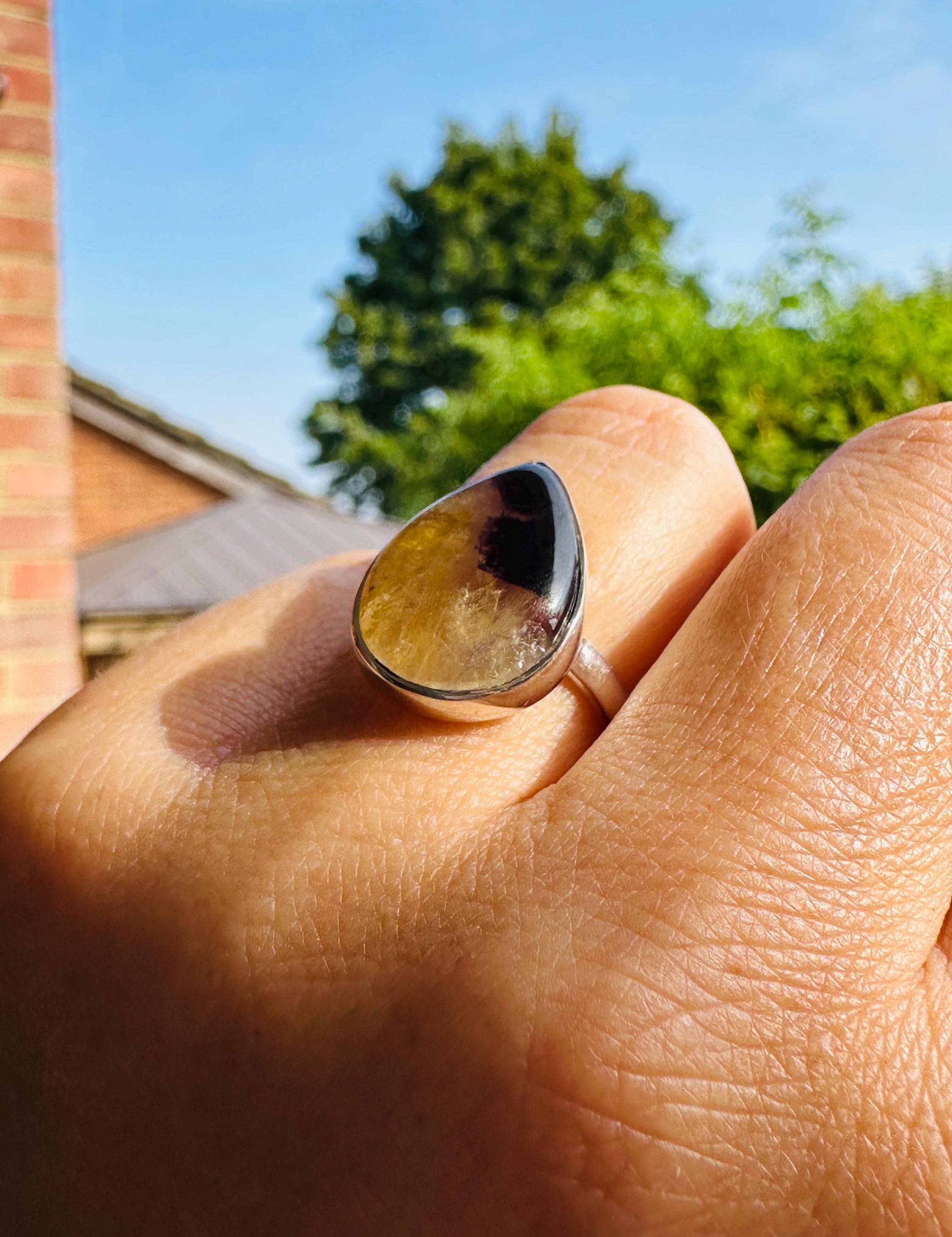 Blue John Teardrop Ring: Sterling Silver, Handmade Derbyshire Gemstone