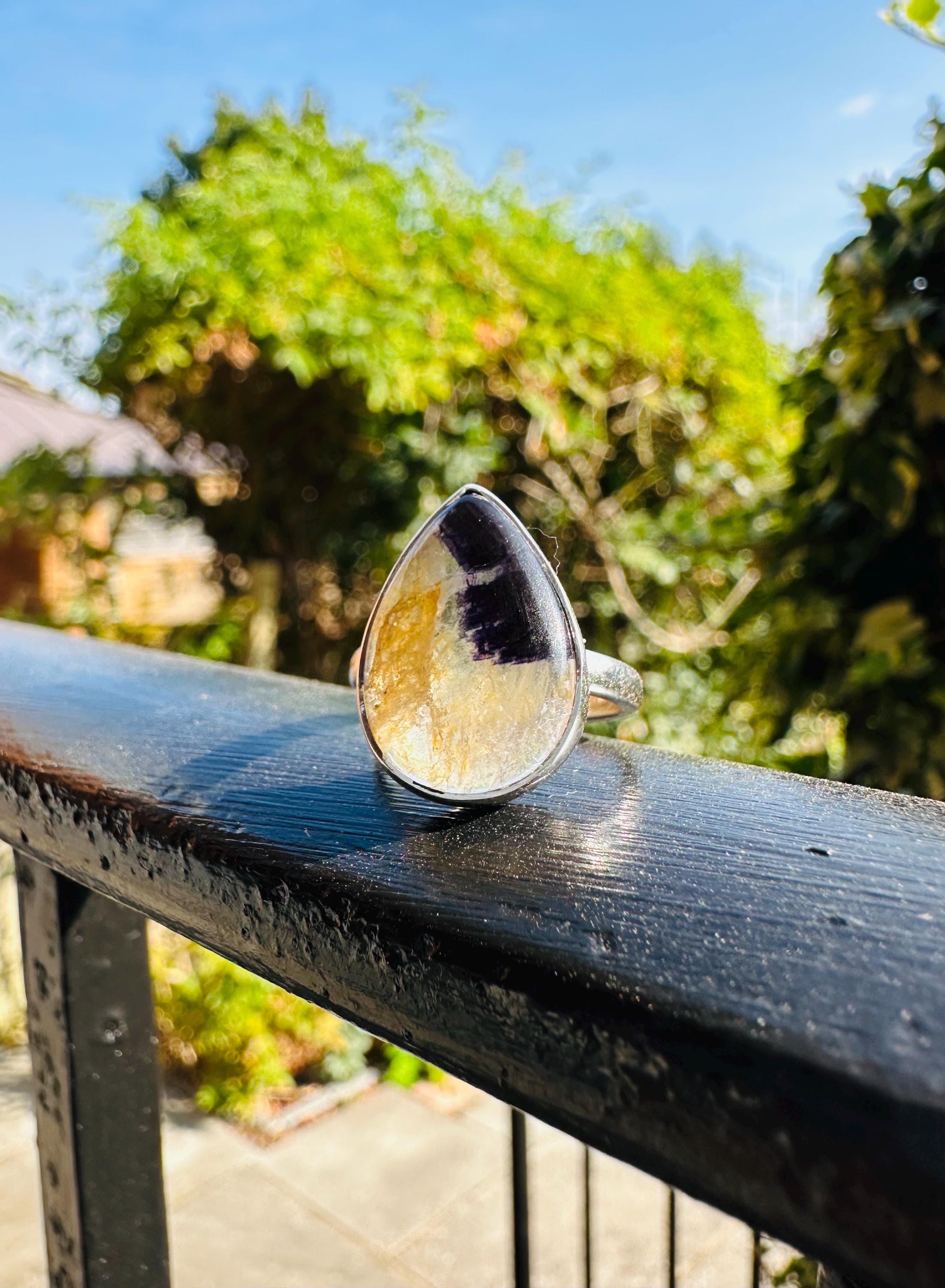 Blue John Teardrop Ring: Sterling Silver, Handmade Derbyshire Gemstone