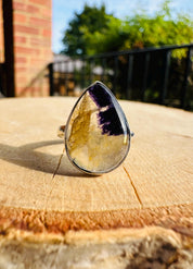 Blue John Teardrop Ring: Sterling Silver, Handmade Derbyshire Gemstone
