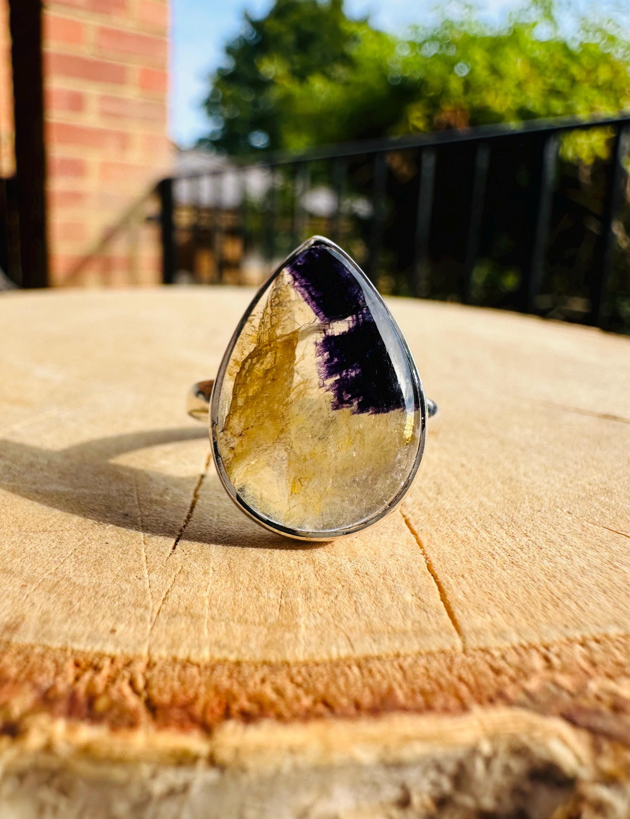 Blue John Teardrop Ring: Sterling Silver, Handmade Derbyshire Gemstone