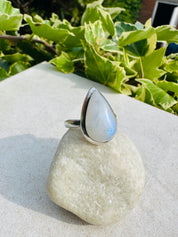 Blue Fire Moonstone Cabochon Ring, Teardrop 20mm x 13mm, Sterling Silver Handmade UK gift