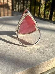 Pink Botswana Agate Ring, Teardrop 38mm x 25mm Sterling Silver, Handmade UK gift