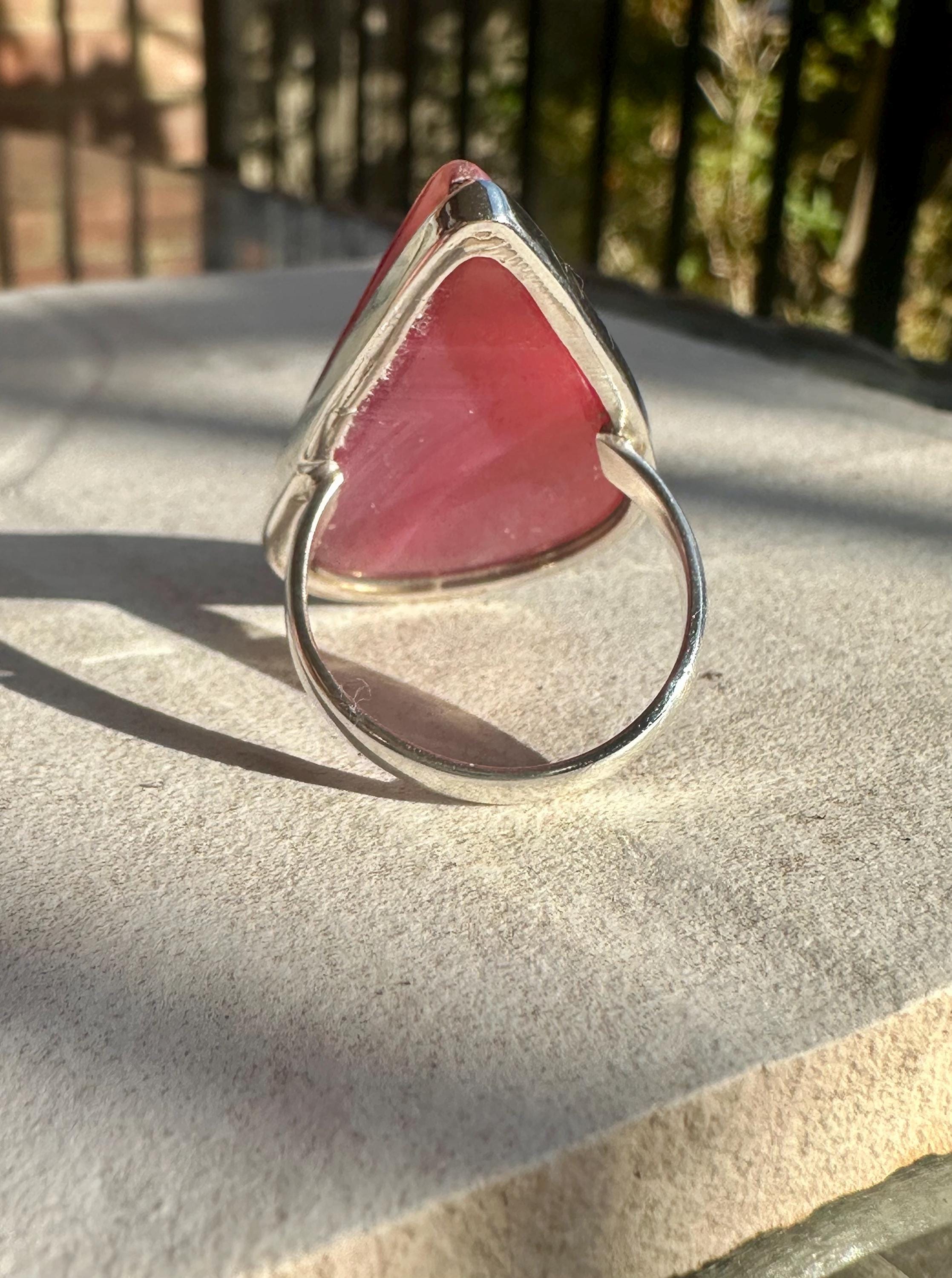 Pink Botswana Agate Ring, Teardrop 38mm x 25mm Sterling Silver, Handmade UK gift