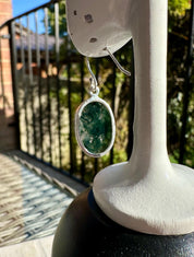 Moss Agate Dangle Earrings, Large Oval 20mm x 14mm Sterling Silver, Handmade UK gift