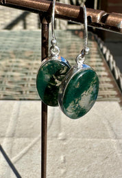 Moss Agate Dangle Earrings, Large Oval 20mm x 14mm Sterling Silver, Handmade UK gift
