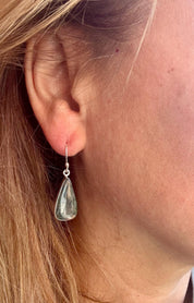 Moss Agate Dangle Earrings, Large Teardrop 22mm x 12mm Sterling Silver, Handmade UK gift