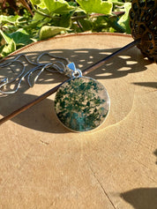 Moss Agate Pendant, Round 28mm x 28mm Sterling Silver, Handmade UK gift