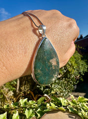 Moss Agate Sterling Silver Pendant: Handmade Teardrop Gemstone