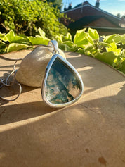 Large Moss Agate Sterling Silver Pendant - Handmade UK