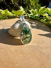 Moss Agate Pendant, Teardrop 34 mm x 20 mm Sterling Silver, Handmade UK gift