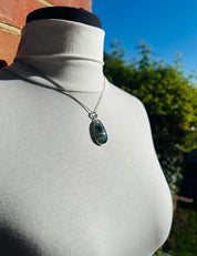 Moss Agate Pendant, Teardrop 34 mm x 20 mm Sterling Silver, Handmade UK gift