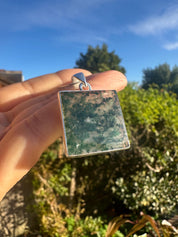 Handmade Moss Agate Pendant: Square Sterling Silver, UK Gift