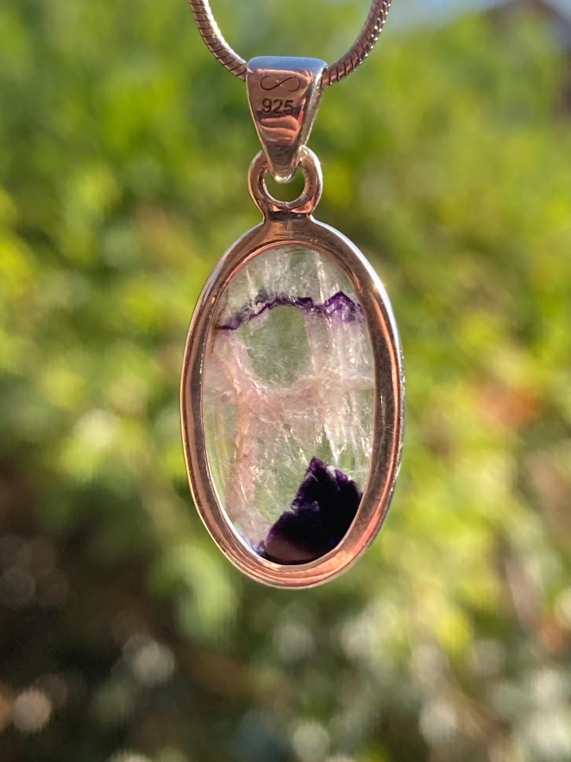 Rare Blue John Pendant, Oval 20mm x 13mm, Sterling Silver, Handmade Derbyshire UK