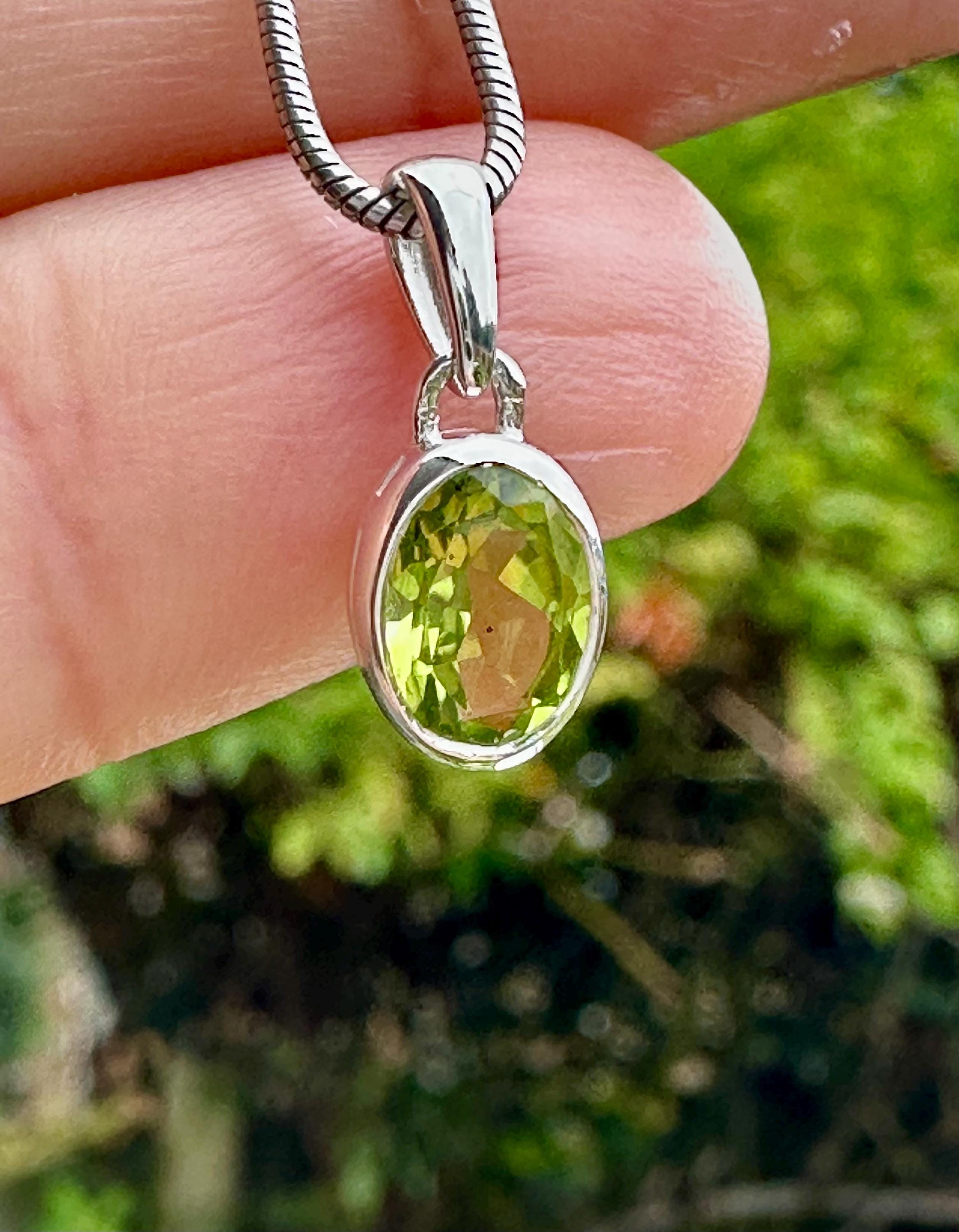 Natural Peridot Pendant, Oval 8mm x 6mm, Sterling Silver, August Birthstone, Handmade UK gift
