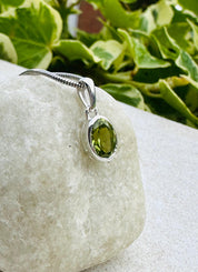 Natural Peridot Pendant, Oval 8mm x 6mm, Sterling Silver, August Birthstone, Handmade UK gift