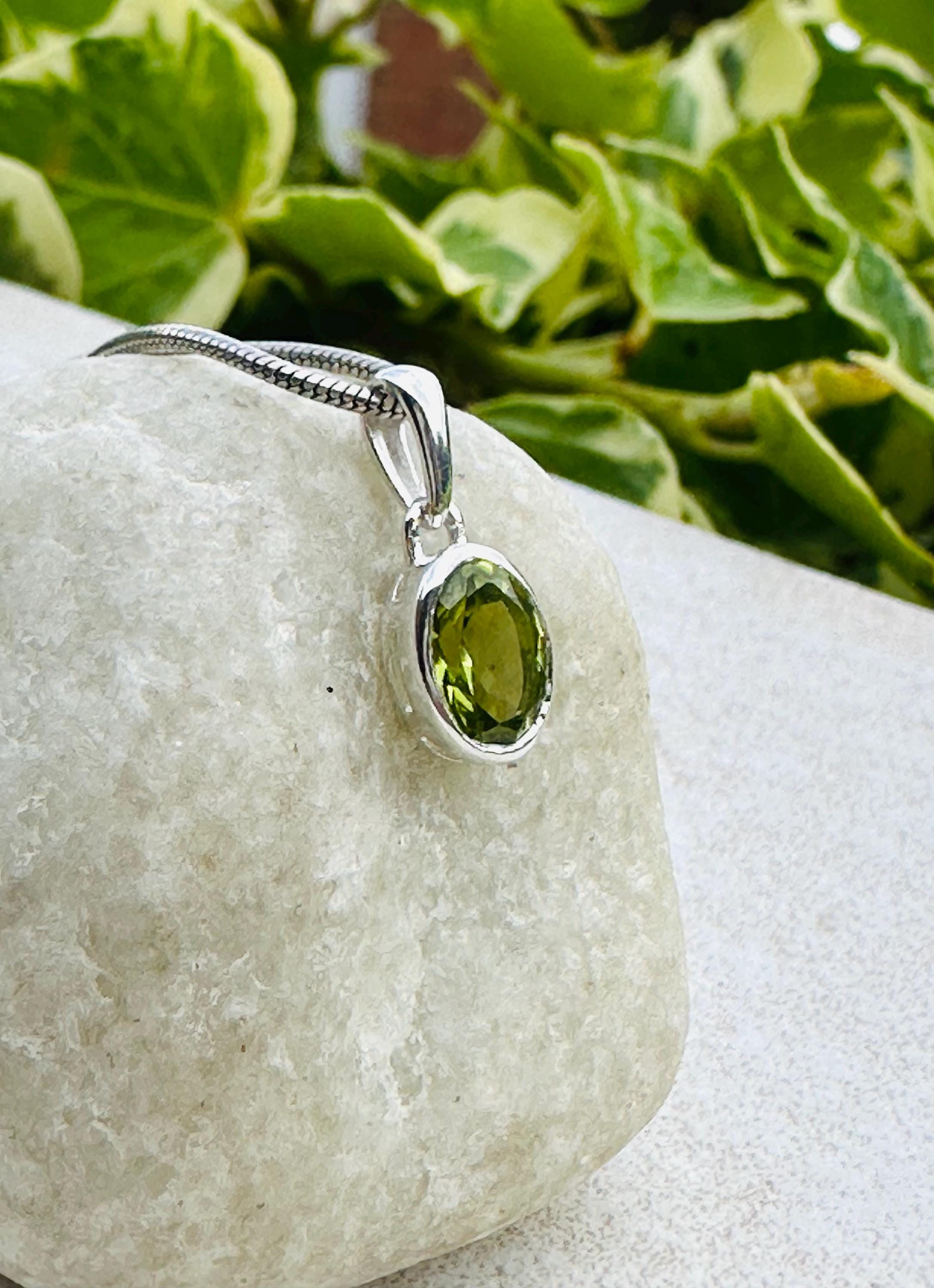 Natural Peridot Pendant, Oval 8mm x 6mm, Sterling Silver, August Birthstone, Handmade UK gift